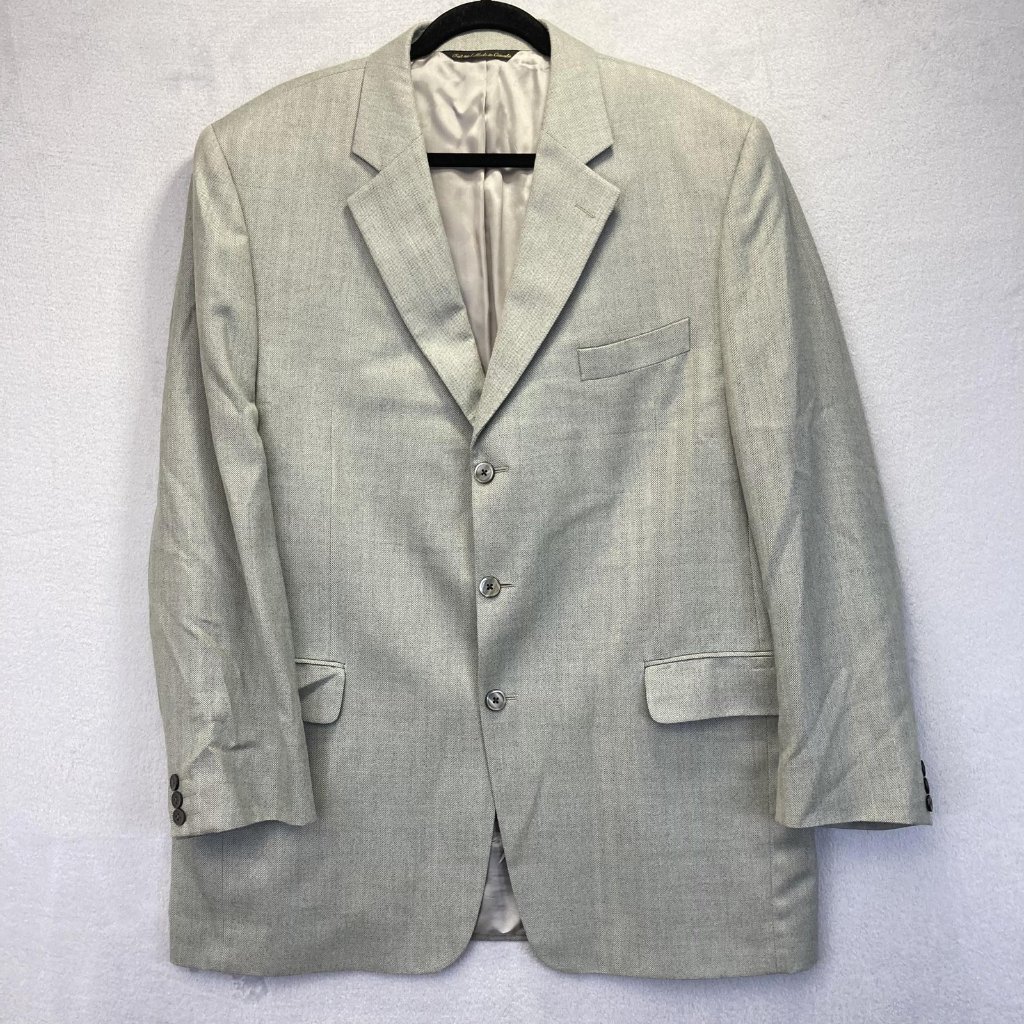 Jack Victor Silk Wool Blazer Jacket Mens 46l Green Gray Herringbone Sport Coat